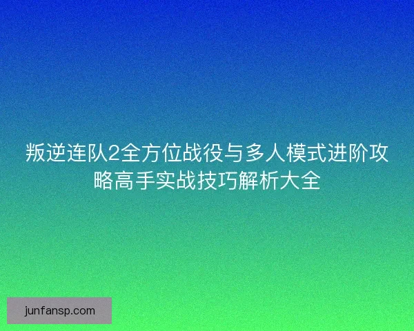 叛逆连队2全方位战役与多人模式进阶攻略高手实战技巧解析大全